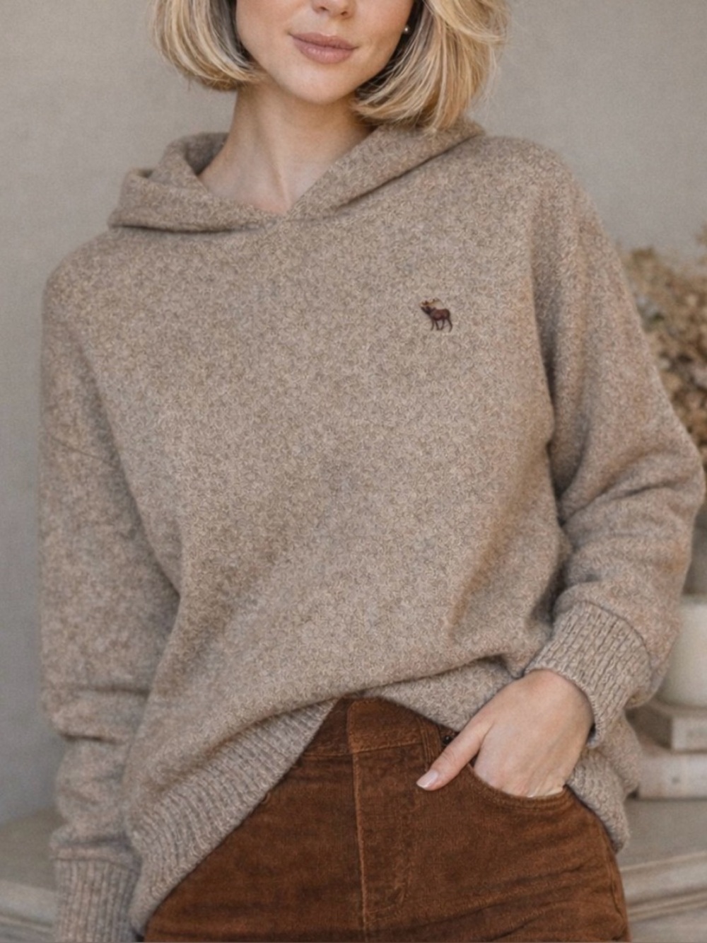 Vintage Abercrombie & Fitch Soft Knit Hoodie Sweater Camel Heather Size S mens